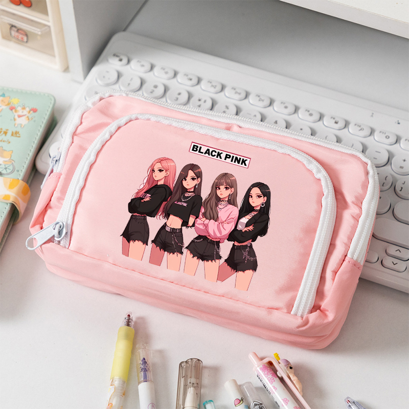 Case With Pencil Holder - 블랙핑크 대용량 캔버스 연필 케이스 학생용