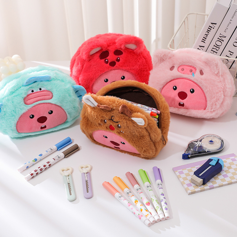 Case With Pencil Holder - 만화 플러시 연필 가방 학생용 귀여운